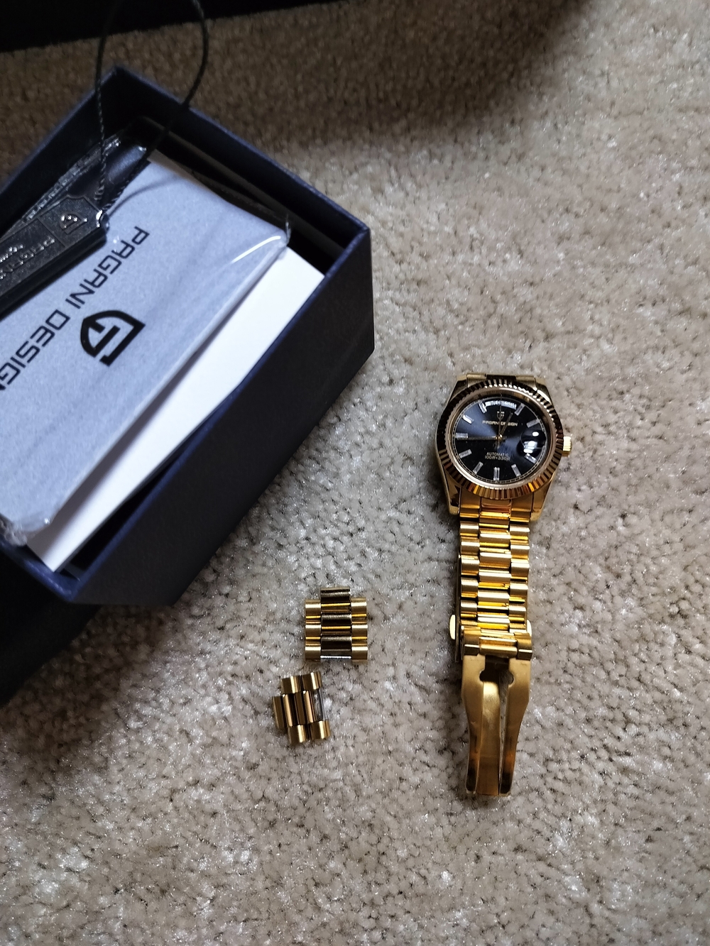Gold-Tone Men's Watch with Black Dial by Pagani Design